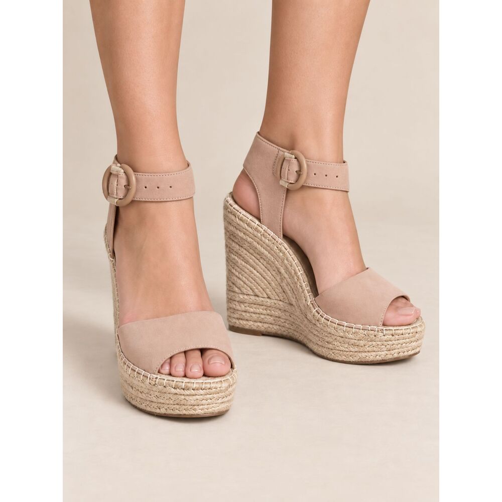 Marc Fisher Tan Ankle Strap Espadrille Platform Wedge Sandals 10